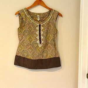 Anthropologie Floreat Paisley top Bohemian Embroidered Size 4 Silk